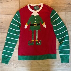 Ugly Christmas Sweater Red and Green Elf Crewneck (ugly sweater)